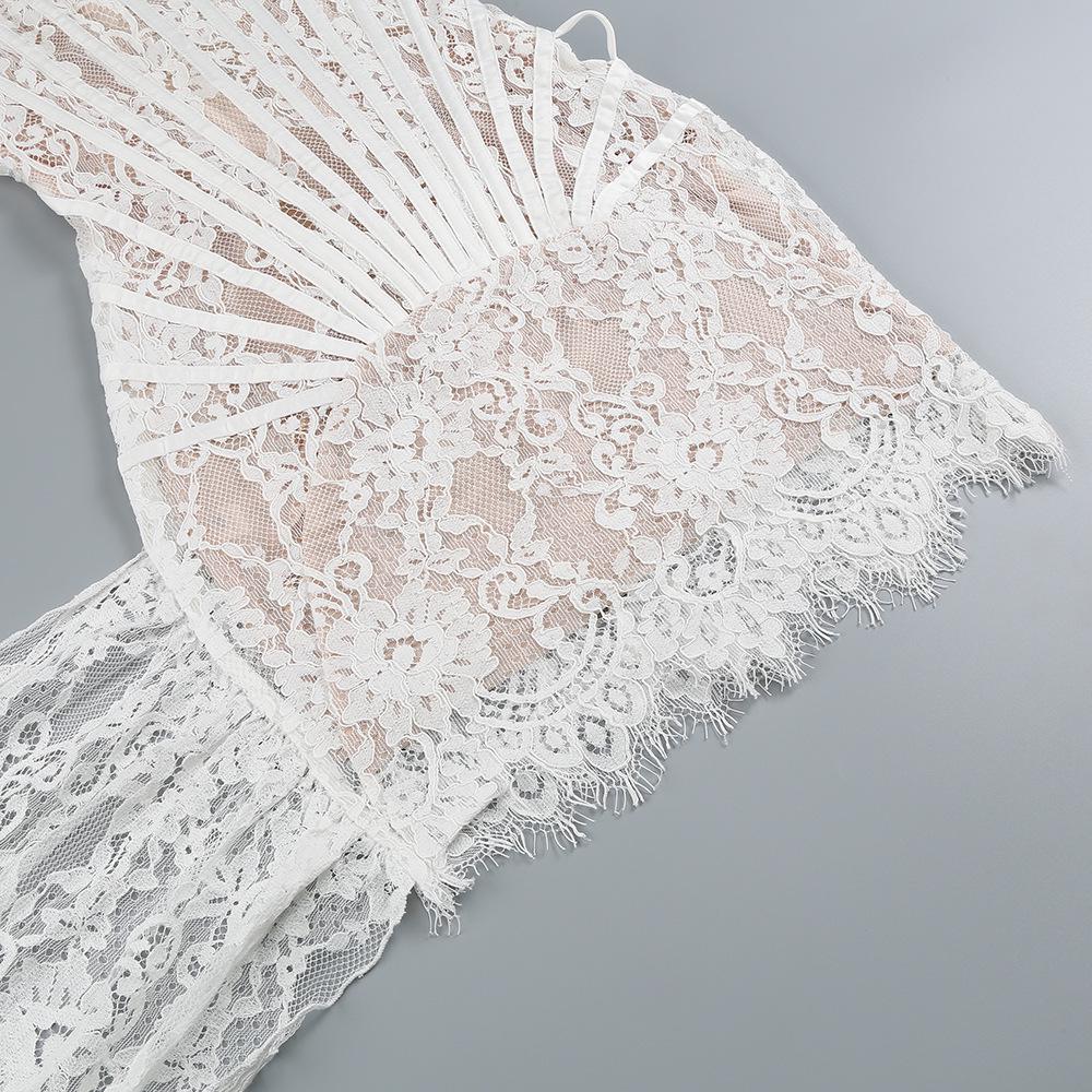 European & American Sexy Lace Irregular Bandeau Dress with Fishbone See-through Waist