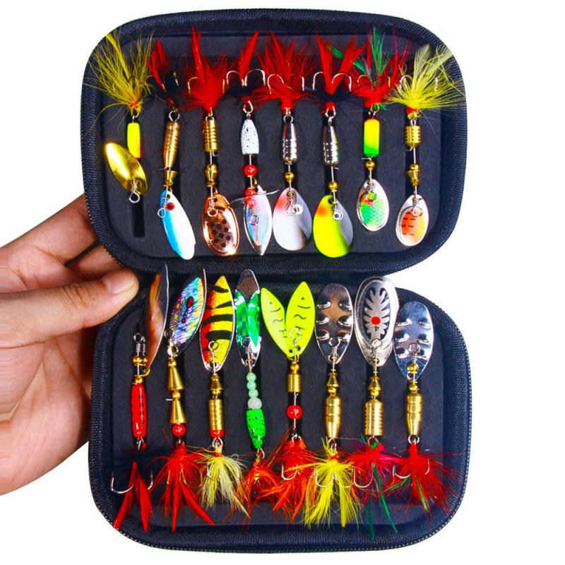 Drehendes Paillettenköder-Set 16 Stück Geräuschmachendes Angelköder-Set in Box ist für verschiedene Gewässer und das Spinnfischen geeignet