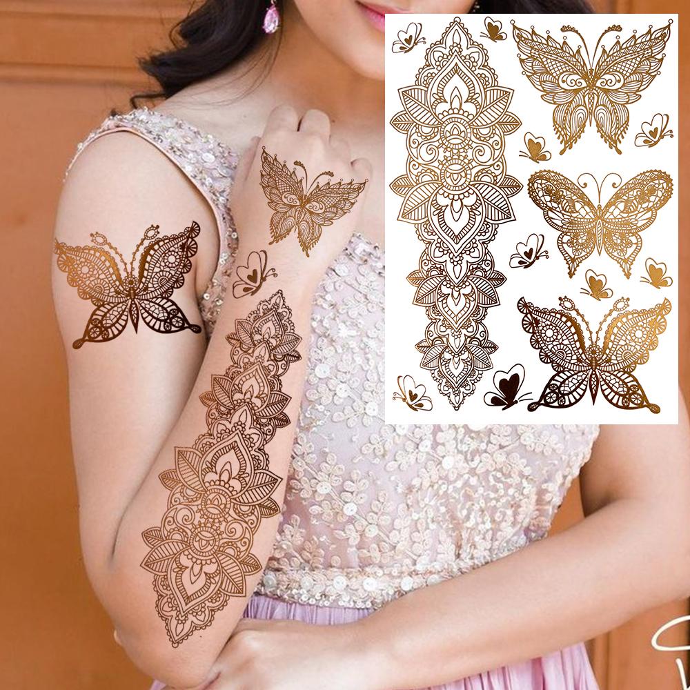 Golden Turtle Anchor Temporary Tattoo For Women Adult Realistic Compass Flower Fake Tattoo Sticker Washable Body Art Tatoo Decal