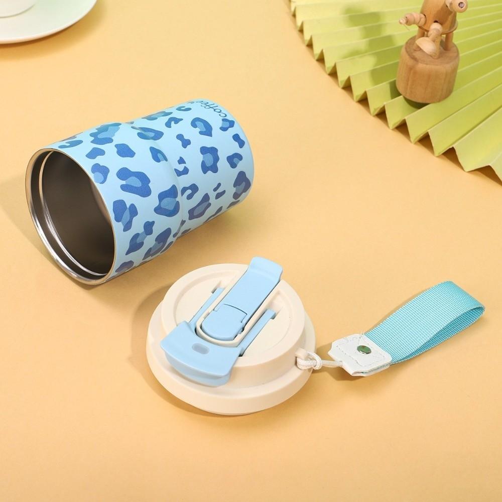 Leopard Print Thermal Water Bottle 450ml Drinking Straw Cup Vacuum Flask Sports Activities