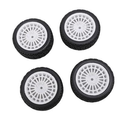 MEAPUXIN Set of 4 1/10 RC Rally Car Tires, Replacement Wheel Rims for Tamiya TT01 and Xv02, 70mm Heavy-Duty Plastic Maze Pattern Tires (White)