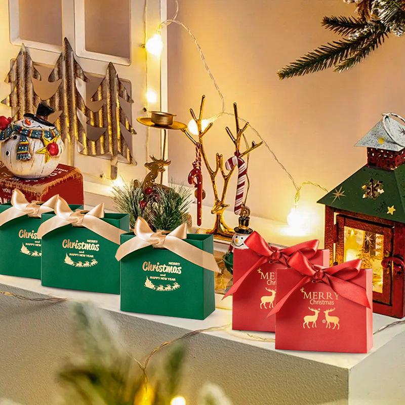 WTEMPO Christmas Ribbon Bow Gift Boxes Christmas Party Decor Packaging Boxes DIY Foldable Paper Bags Perfect for Halloween New Year