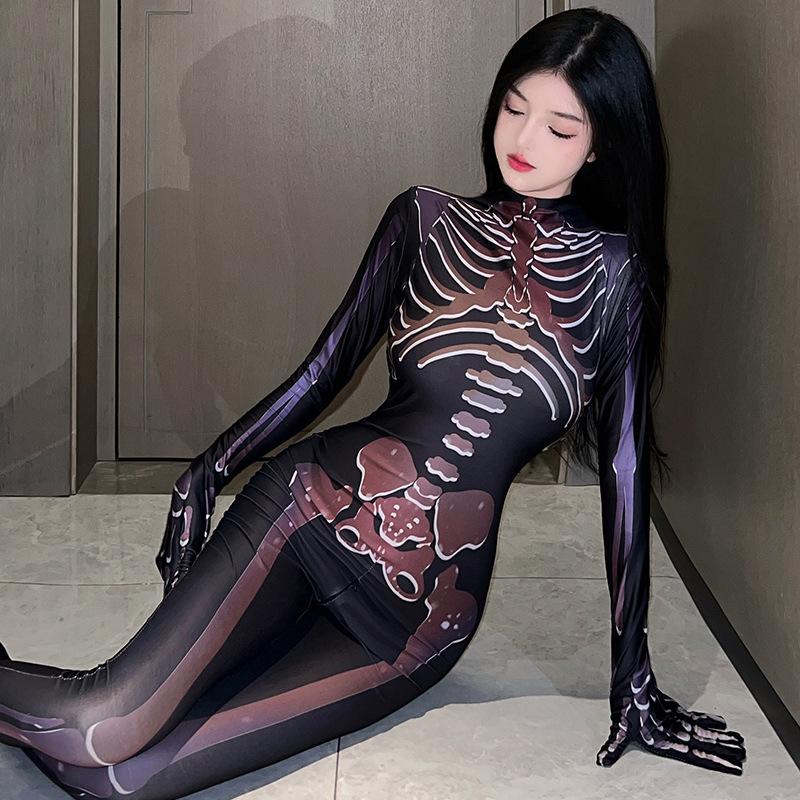 Sexy Lingerie Skull Onesie Zipper Free Uniform Temptation Cosplay Suit