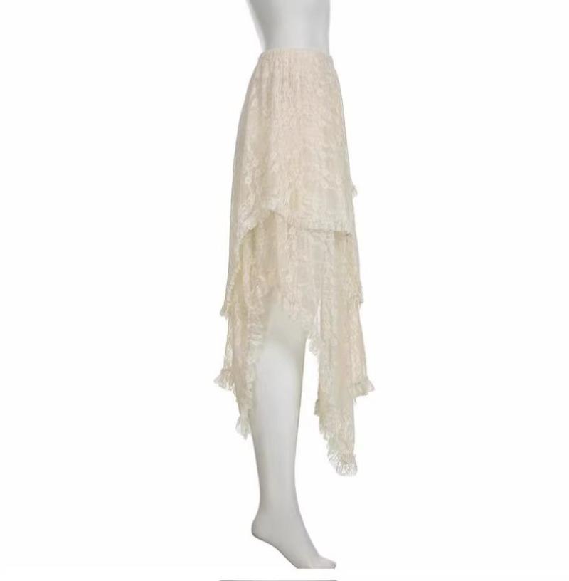 Vintage Asymmetrischer Spitzenrock für Damen, Sommer, hohe Taille, locker, trendiger Mittelrock, Y2k-Kleidung, Mode, Streetstyle
