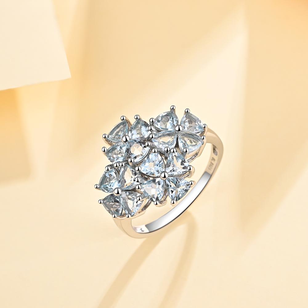 Dámský prsten 925 ze sterlingového stříbra přírodní nebesky modrý drahokam topaz s jemným květinovým vzorem šperků