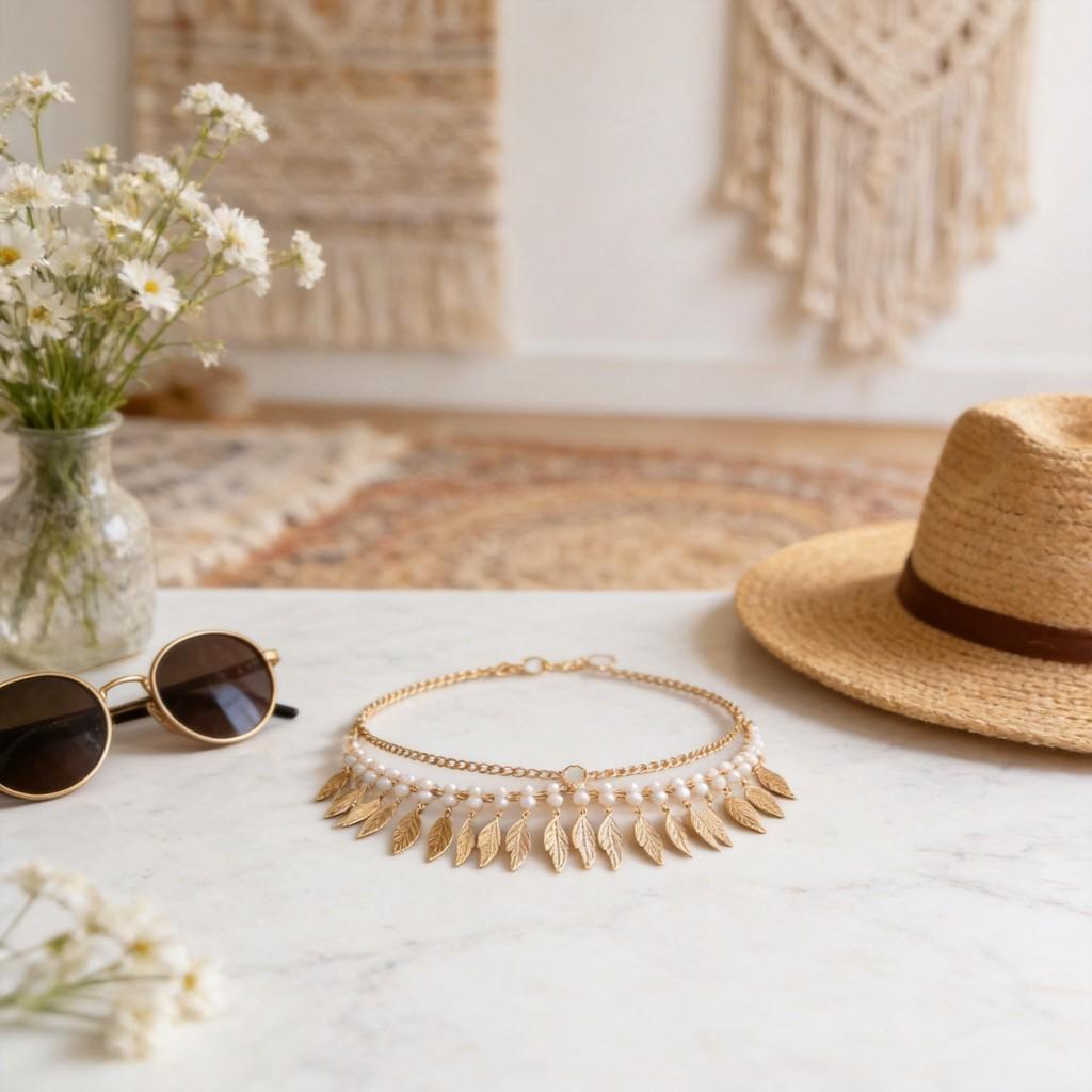 Fashion Gold Leaf Tassel Head Chain For Summer Vacation And Travel