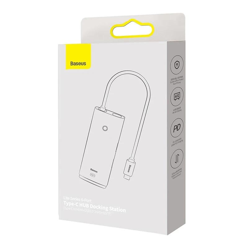 Hub 6W1 Baseus Lite Series Usb-C Do 2X Usb 3.0 + Usb-C Pd + Hdmi + Sd/Tf (Czarny)