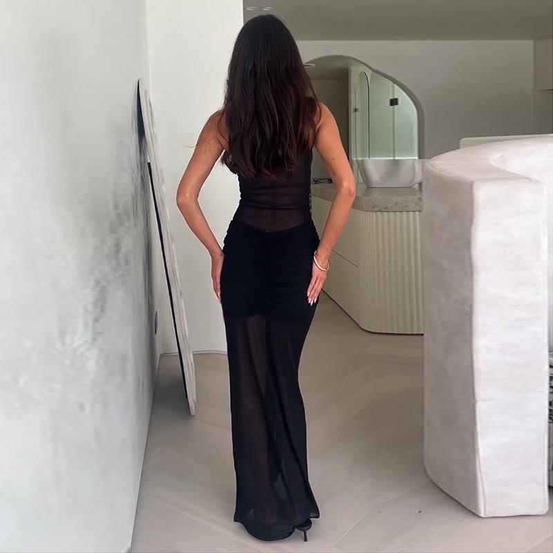 2025 Sommer Ärmelloses Netz-Rundhals-Fishtail-Band Bodycon-Kleid - Europäischer & Amerikanischer Stil