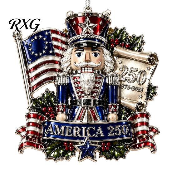 USA Flag Holiday Decorations 250 Anniversary Christmas Ornament, United States 1776-2026 250th Xmas Tree Trim Patriotic Keepsake, Acrylic Hanging