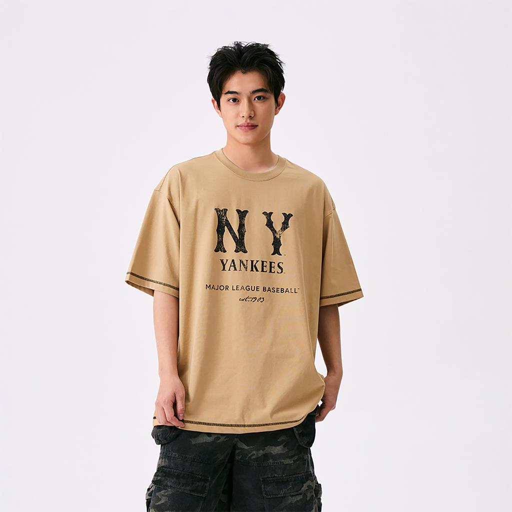 New MLB New York Yankees Basic Collection SS25 T Shirt Unisex Light Camel 3ATSB1153-50CAL