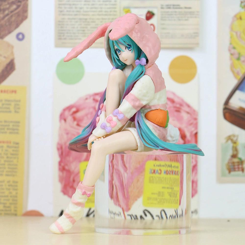 13.8cm Cute Rabbit Ear Pajamas Miku Figure Anime Proportional Humanoid Model Gift Car Decoration Doll Model Kids Toys Fans