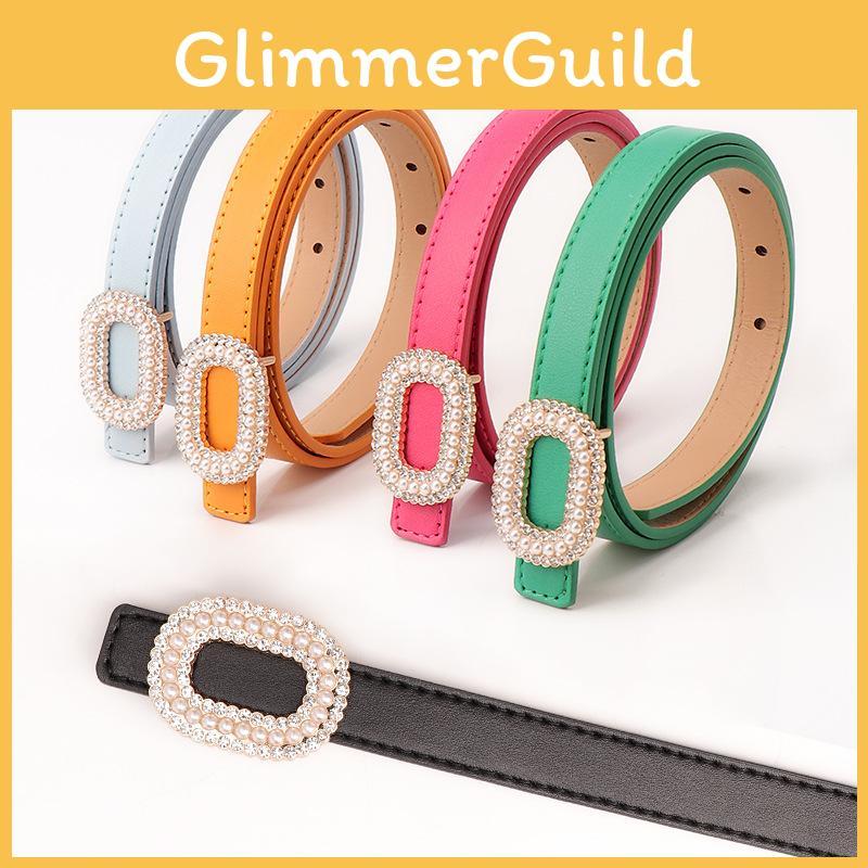 Womens Fashion Pu Pearl Rhinestone Snap Closure Belt For Dresses And Denim