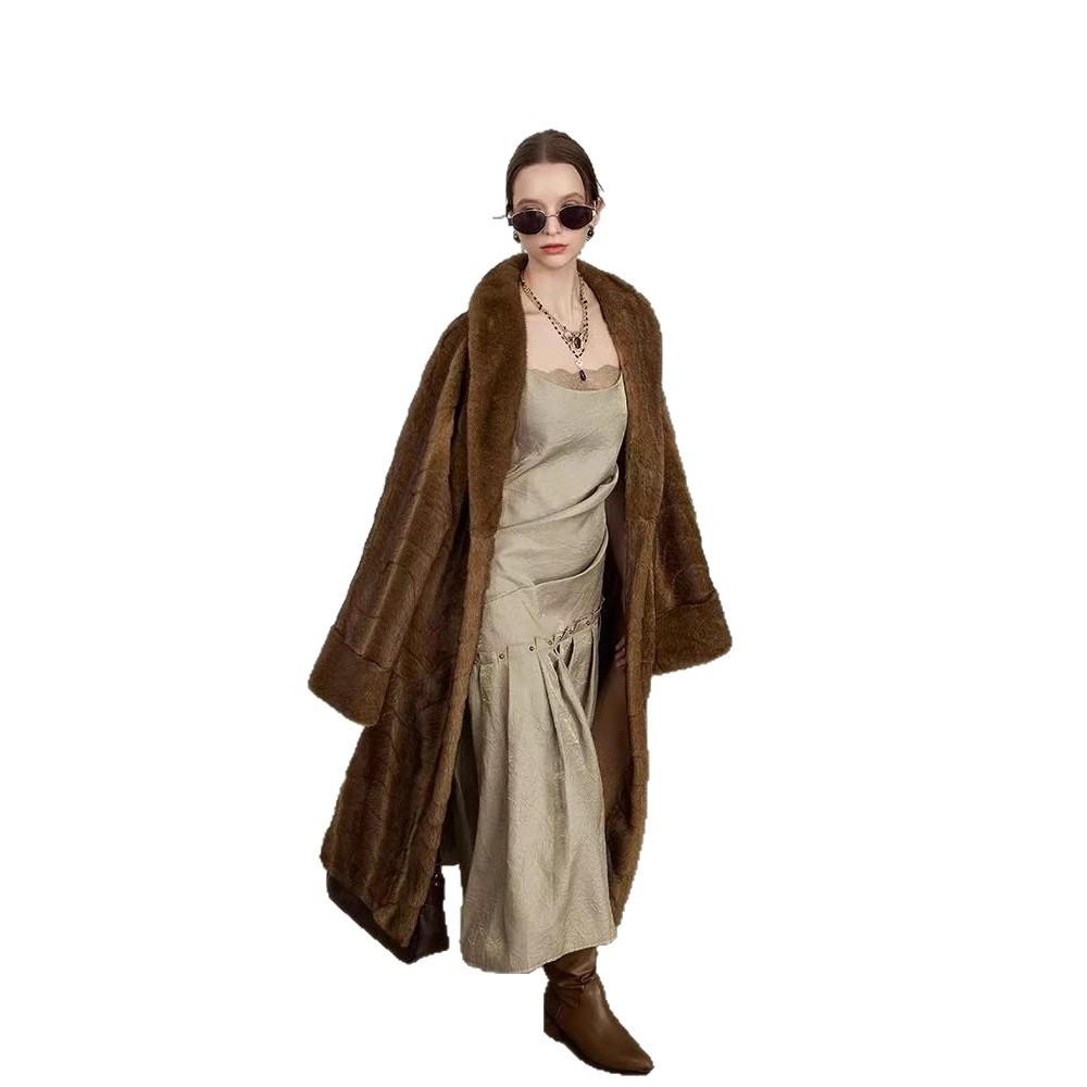 New thin medieval women's green fruit collar bat sleeve environmentally friendly fur mink coat imitation mink coat