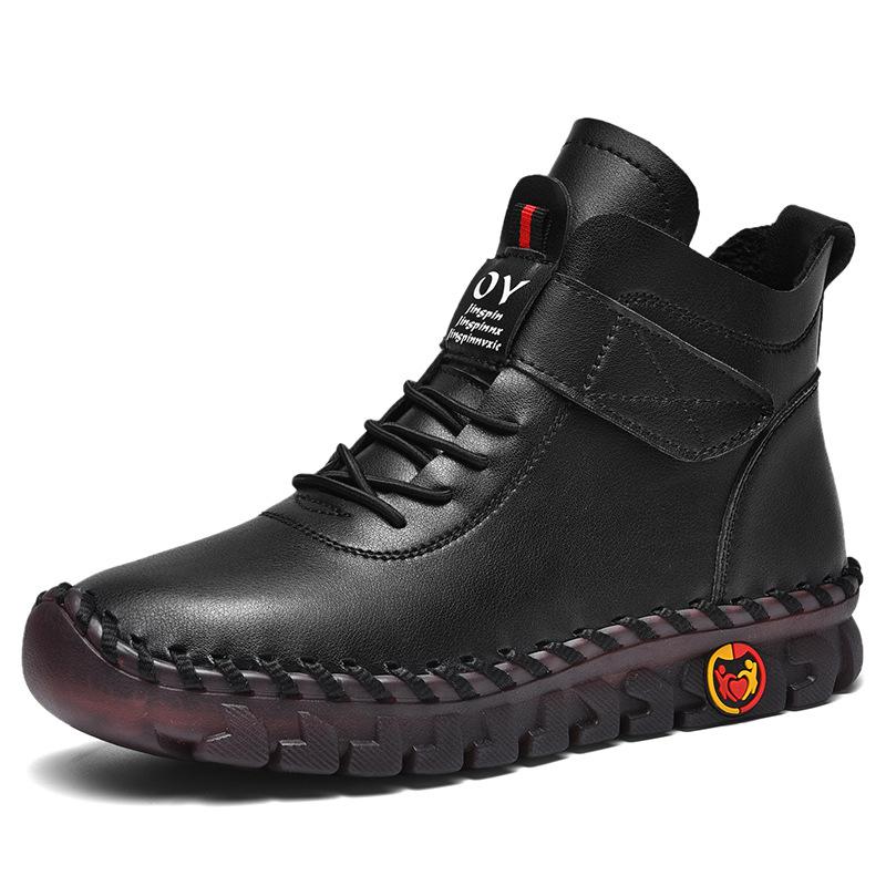 Winter Hand-stitched Women Boots Fur Plus Velvet Warm Platform Ankle Boots Red Leather Boots Women's Anti Slip Mom High Top Boot