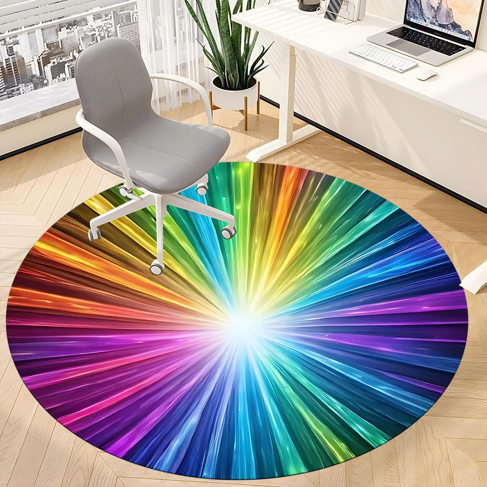 1pc Rainbow Wheel Design Carpet for Office Non-Slip, Round Carpet, Soft & Comfortable, Carpet for Office, Lightweight Round Floor Mat