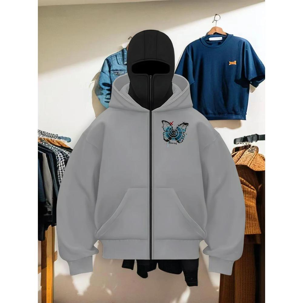 Herbst- und Winter-Kapuzenpullover für Herren und Damen, mit Schmetterlings-Printstoff für Wärme und Komfort