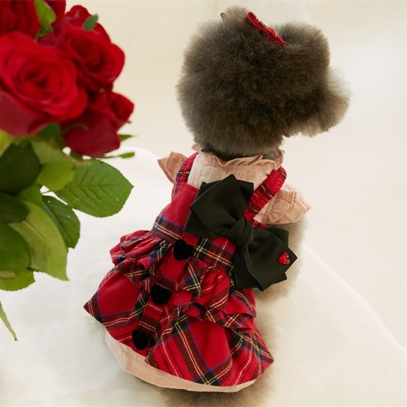 Christmas Plaid Dog Dress Pet Clothes Cats Small Dogs Like Teddy Cotton Blend Apparel
