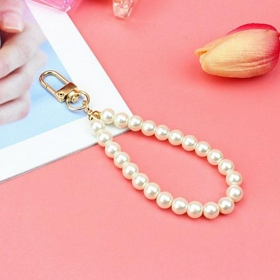 Korean Pearl Keychain & Glass Bead Phone Lanyard Set - Stylish Beaded Bracelet & Car Keychain DIY Kit
