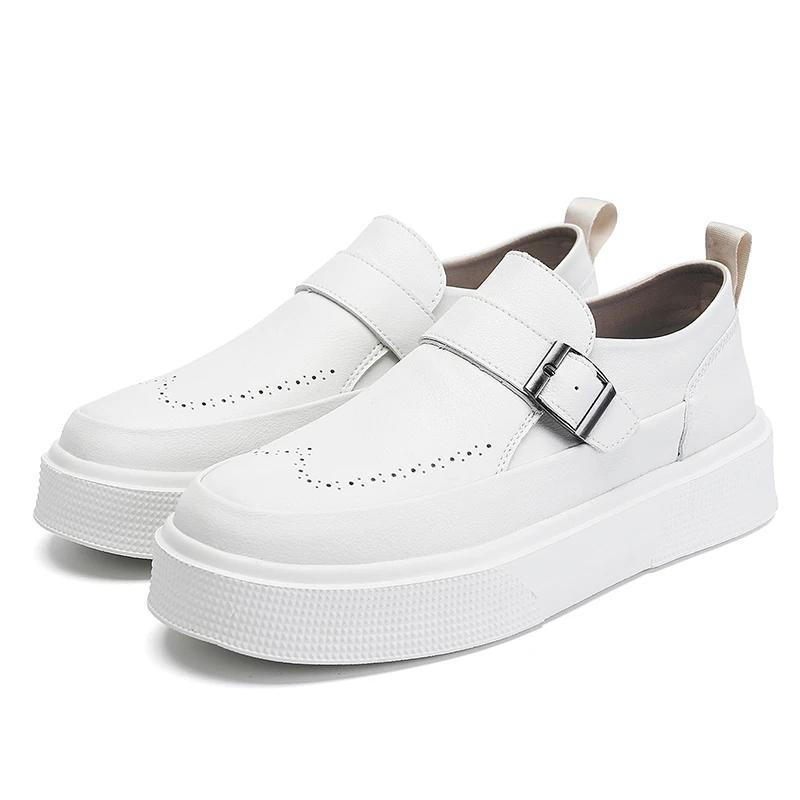 Fashion Casual Leather Shoes For Men Thick Bottom Walking Loafers British Style Comfy Outdoor Slip-on Lightweight Driving Shoes