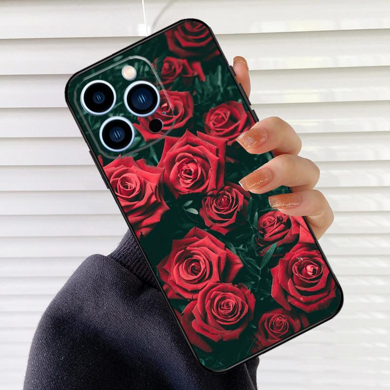 

Bright Red Roses Flowers Phone Case For iPhone 16 15 14 13 11 12 17 Pro Max mini 15 16 Plus 16e 17 Air Cover Fundas iPhone 16 Plus