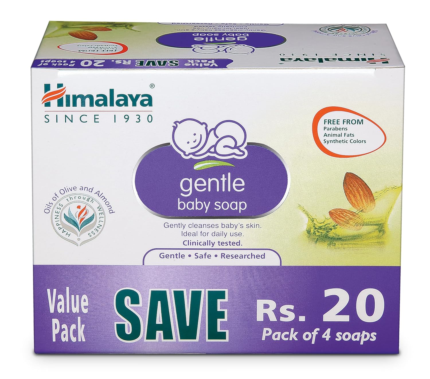 

Himalaya Gentle Baby Soap Value Pack 4 x 75g | Daily Hydrating Olive Almond Care