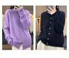 Women's Slim Cable Knit Cardigan with Cashmere Collar - Versatile Autumn/Winter Style