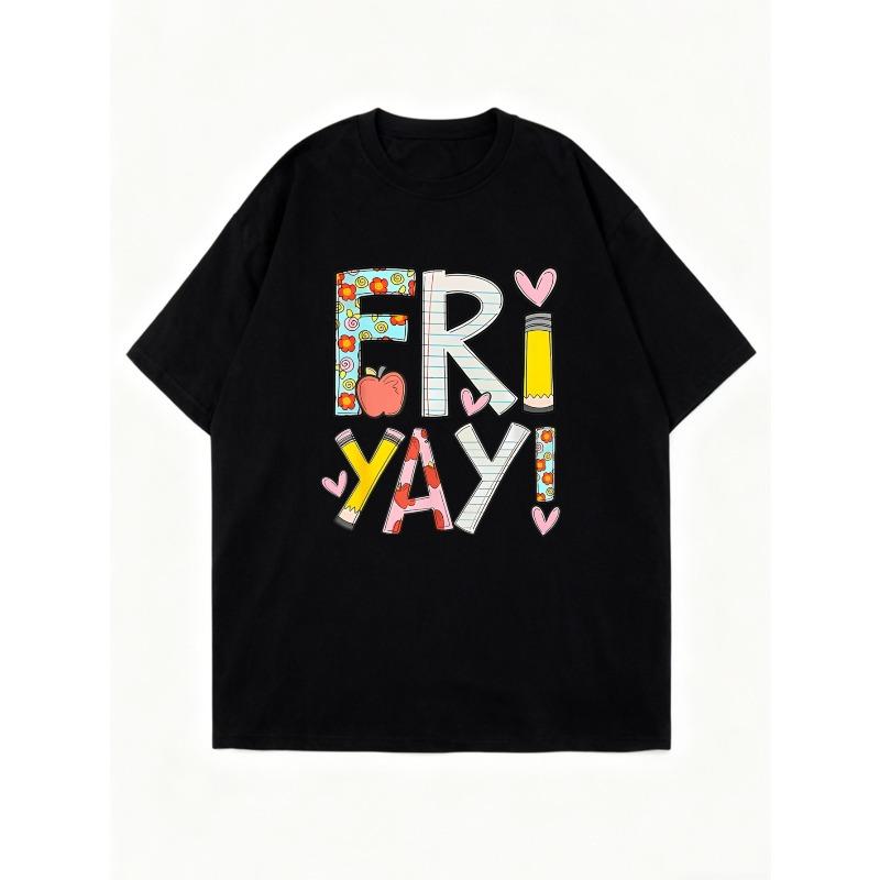 Black Oversized T Shirt With Fri YAY Print And Colorful Patterns For Casual Wear Friday Outfits And Fun Events