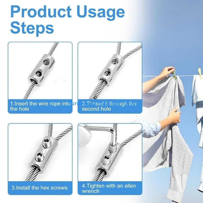 Y5GD 12Pcs Metal Steel Wire Rope Locks Double Hole Clamps for Various Indoor And Outdoor Applications Easy to Install