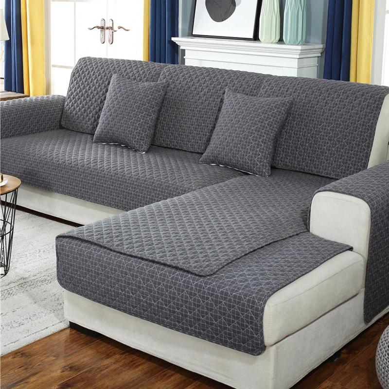 Husă Modernă de Bumbac pentru Sofă Japoneză Culoare Solidă Perna pentru Sofă Matlasată Combinație Grilă Huse Prosop pentru Sofă pentru Decor Living