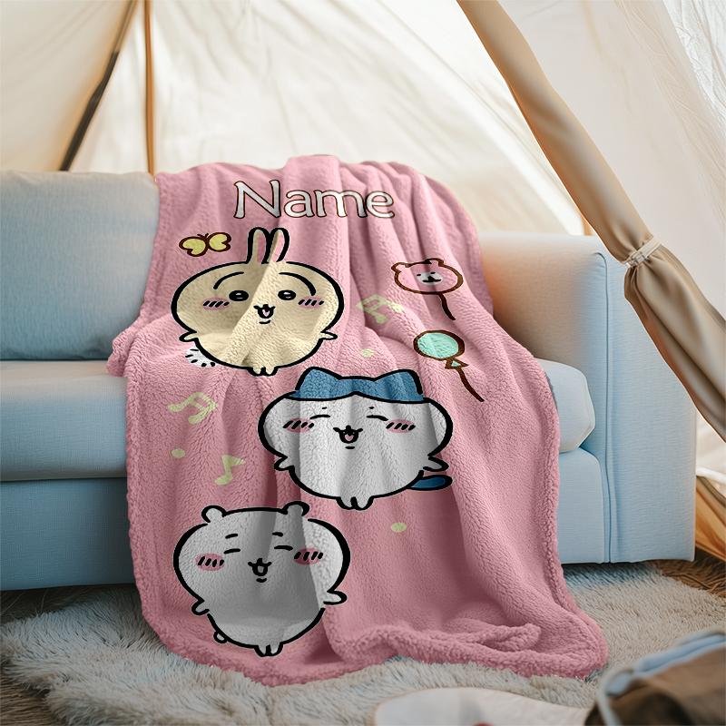 Personalized Custom Name Blanket - Chiikawa Print Design,Blanket for Sofa,Bed,Travel,Camping - Soft and Warm, Great Gift