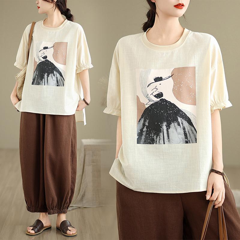 DIMANAF 2025 Summer Plus Size T-Shirt Printing Women Short Sleeve O-Neck Short Loose Tops Tees