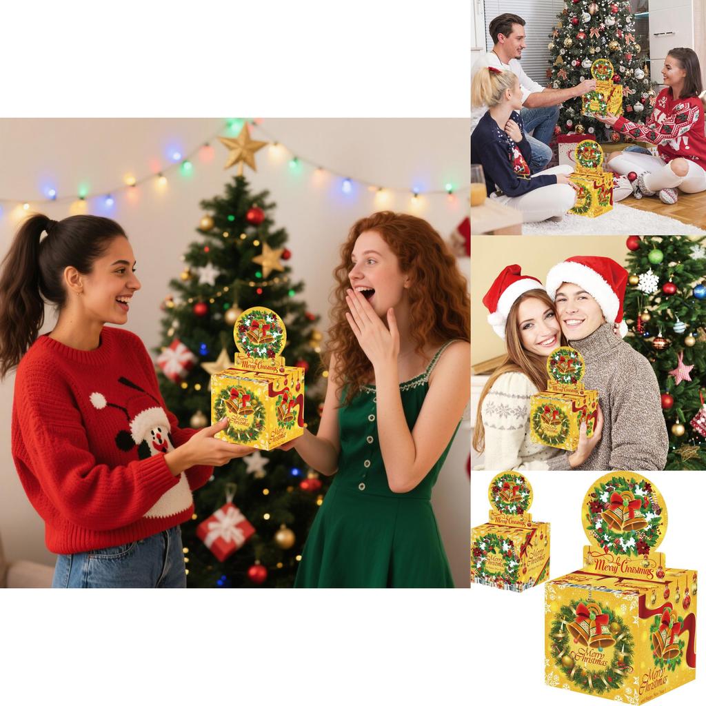 Yellow Christmas Bell Decorative Gift Box With Paper Material For Festive Surprises