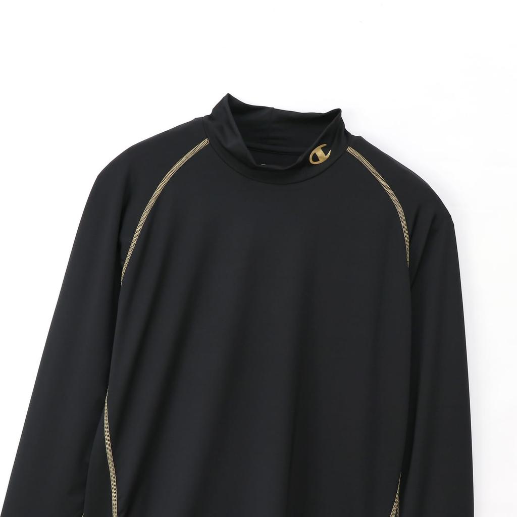Champion Long Sleeve UV Mock Black X Size Medium Men's T-Shirt, doubleDRY® Moisture-Wicking, Quick-Drying, Antibacterial, Odor-Resistant, Protection,