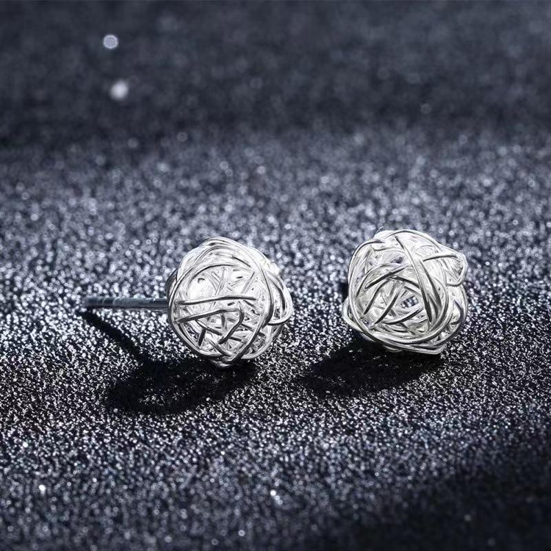 

Серьги-пусеты из стерлингового серебра 925 пробы в виде клубка пряжи - Дизайн с обмоткой проволокой в корейском стиле, Модные и элегантные женские украшения. S925 Silver