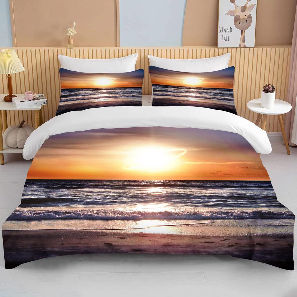 Sonnenuntergang Bettwäsche-Set Nachtansicht Bettbezug-Set mit Kissenbezug Bettwäsche King Queen Full Double Einzelgröße Luxus Bettwäsche Dekor