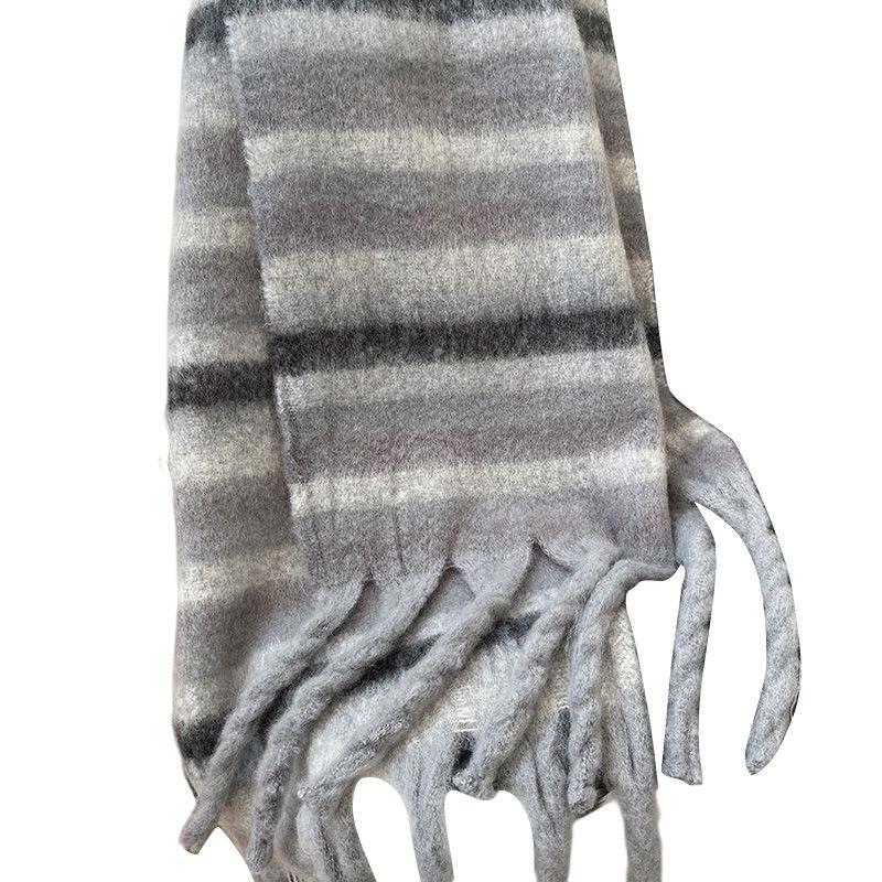 Striped Scarf Winter Girls Color Warm Bib Shawl Dual Use