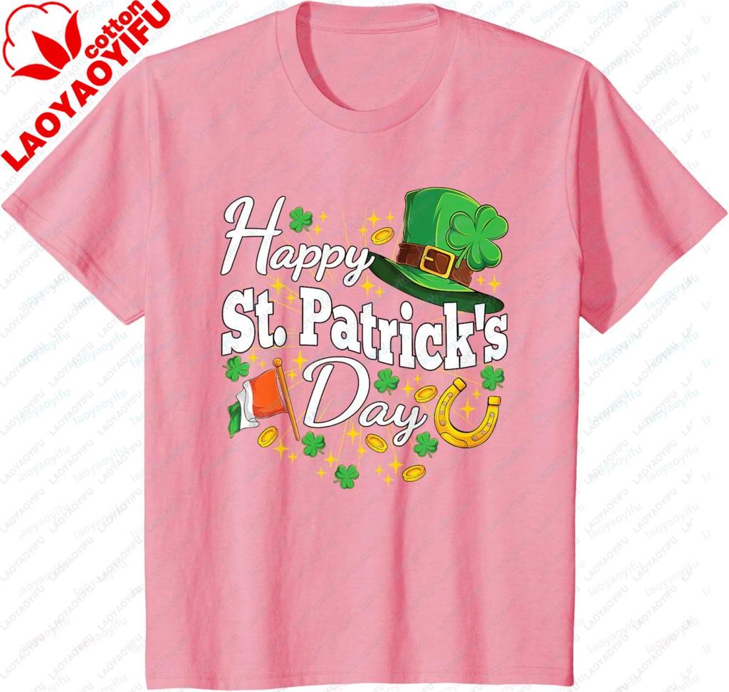Happy St Patricks Day Shamrock Graphic Tee Breathable Cotton Short Sleeve Unisex TShirt for St Patricks Day