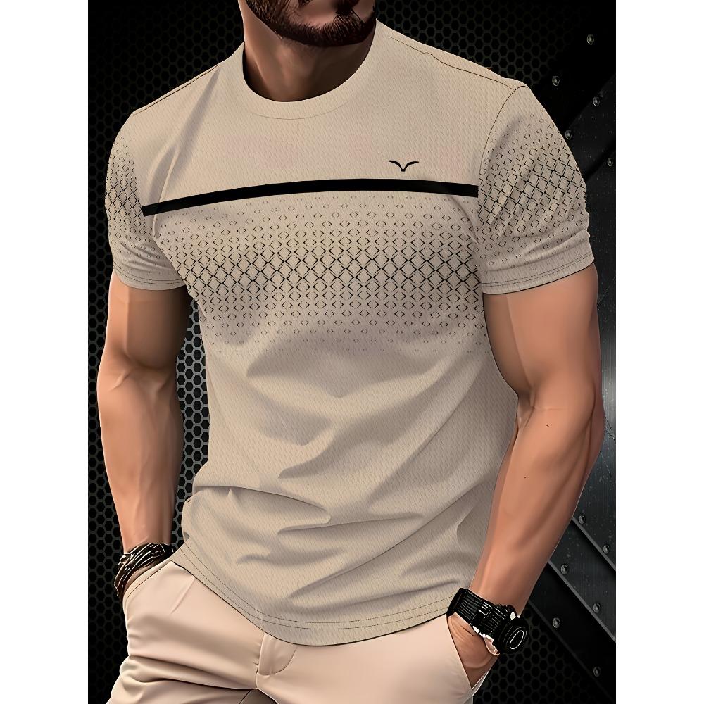 Fashionable checkered gradient T-shirt with light blue to black Kasuga collar and short sleeves, breathable, perfect for casual wear