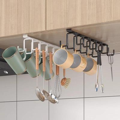 Double Row No-Drill Seamless Cabinet Door Hanging Storage Rack with Hooks