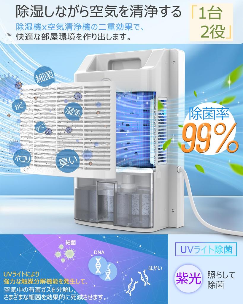 KAPOL Luftentfeuchter mit Fernbedienung, 2200 ml, groß, UV-Luft, Wasser, 24 Stunden Aus, 7 Feuchtigkeitsstufen, Peltier, stoppt automatisch bei vollem Schimmel, Feuchtigkeit, Regen
