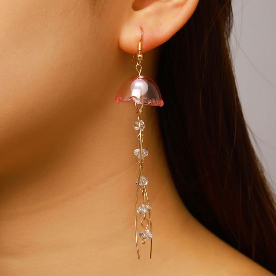 1 Pair Hook Earrings, Jellyfish Design Long Draped Tassel Earrings, Translucent Imitation Pearl Beads Drop Earrings for Beach Vacations Daily Wear
