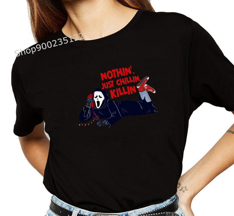 Harajuku T Shirt kobiety drukuj Chillin Killin okropny człowiek gotycki T-Shirt Streetwear letnie czarne topy koszulki Goth hip-hopowa koszulka