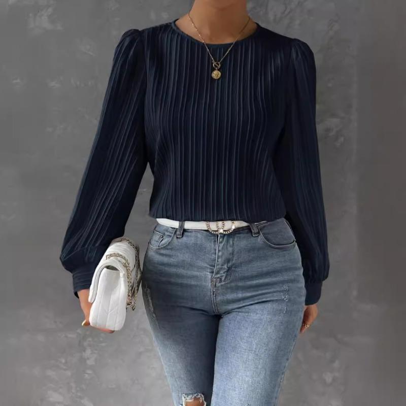 New Spring Round Neck Long Sleeve Loose Blouse Women Solid Color Office Shirt Ladies Casual Simple Tops Female Solid Color  Fashion Elegant Clothing
