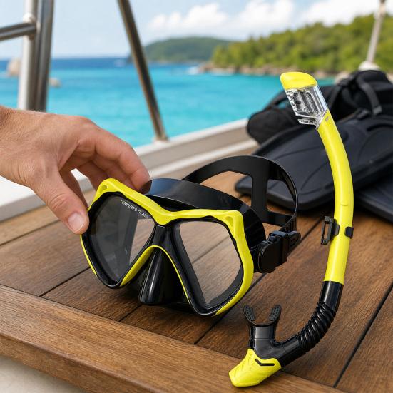 Schnorchelmaske mit Trockenschnorchel, Auslaufsichere Anti-Beschlag Panoramische Tauchmaske & Schnorchel Set, Wasserdichte Schnorchelausrüstung für Erwachsene
