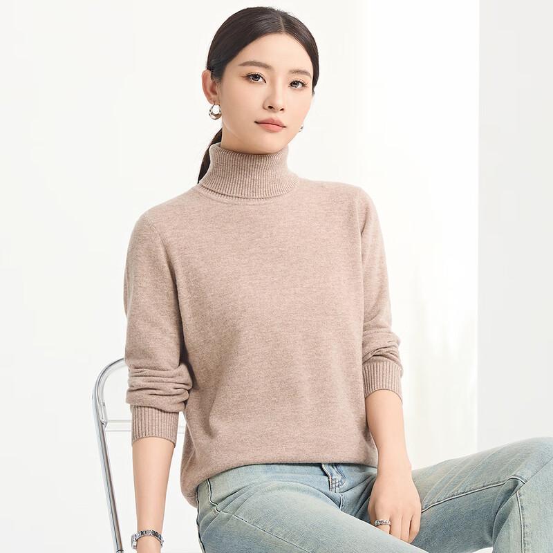 FAPAI Women's 100% Merino Wool High-Neck Knit Sweater