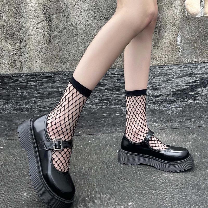 Women's Black Sexy Mesh Fishnet Ankle Socks - Spring/Summer Transparent Grid Design