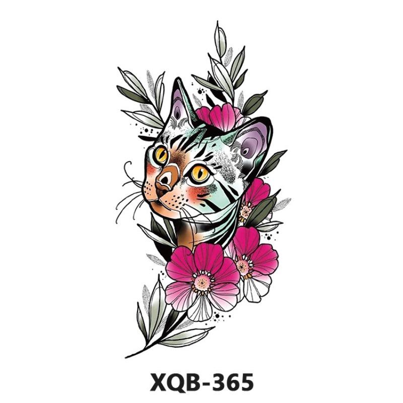 Tattoo Sticker Small Full Arm Animal Tiger Wolf Flower Arm Half Arm Waterproof Lasting Black and White Transfer Sticker