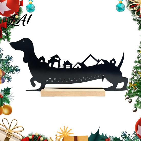 Magnetic Advent Calendar 24‑Day Christmas Countdown Dachshund Decor Metal Silhouette Ornament Funny Tabletop Decoration with Wooden Base Holiday