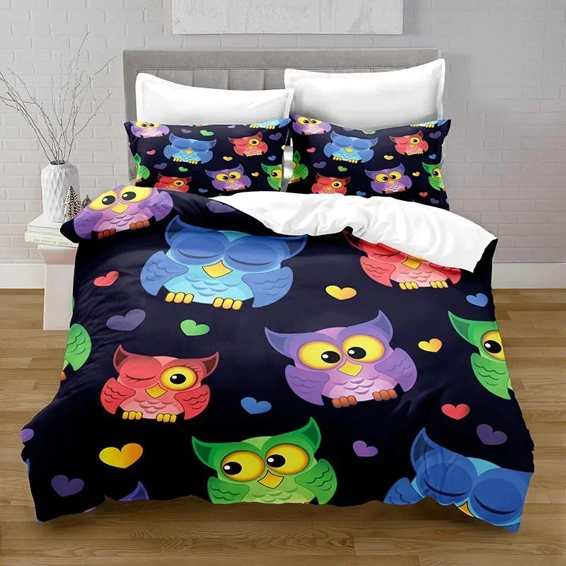 3D Print Kawaii Owl Duvet Cover with Pillowcase Bedroom Decoration Bedding Queen Bedding Bedroom Set King Size Bed Home Textiles