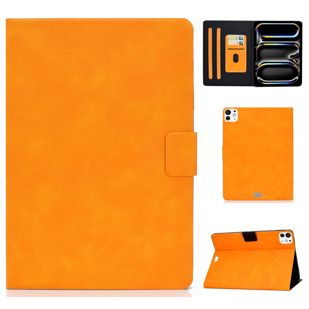 For iPad Pro 11 (2024) Case Cowhide Texture Leather Tablet Cover Multi-Angle Viewing